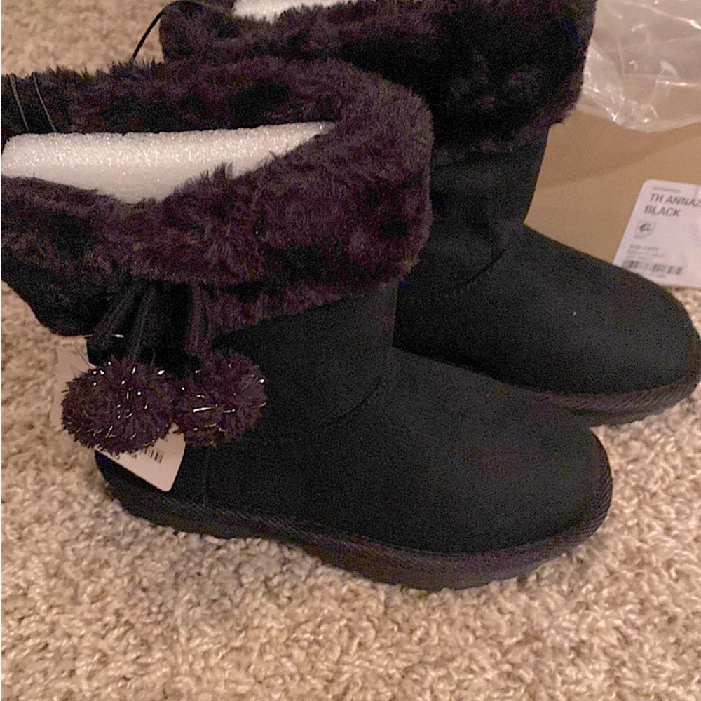 Girls Black Fur Ankle Boots 11M